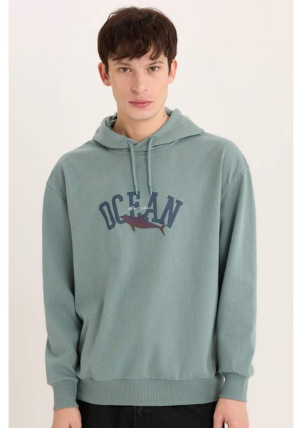 Boxy Fit Kapüşonlu Baskılı Sweatshirt