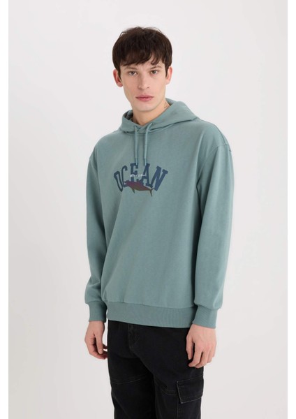 Boxy Fit Kapüşonlu Baskılı Sweatshirt