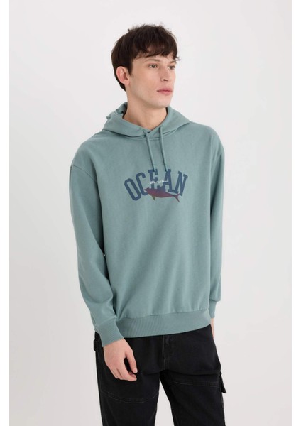 Boxy Fit Kapüşonlu Baskılı Sweatshirt