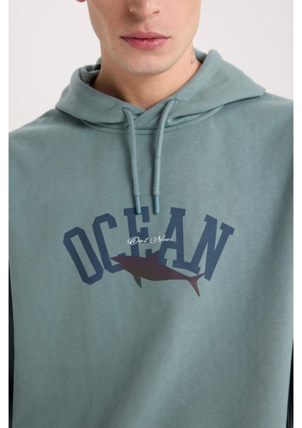 Boxy Fit Kapüşonlu Baskılı Sweatshirt