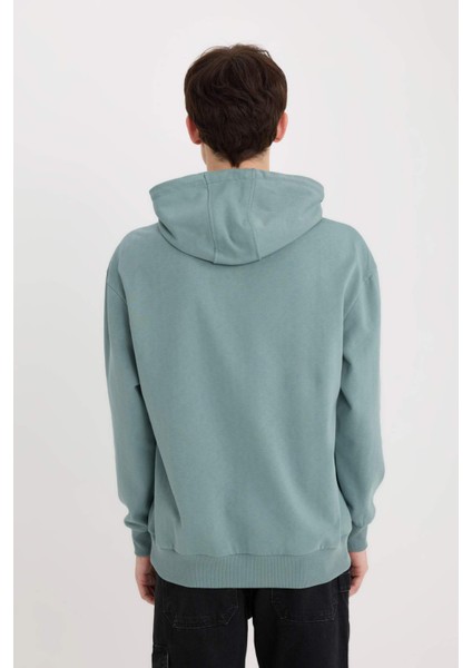 Boxy Fit Kapüşonlu Baskılı Sweatshirt