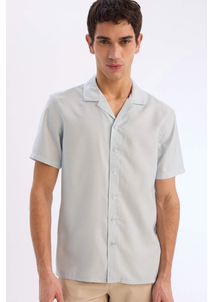 Modern Fit Yazlık Polo Yaka Basic Düz Kısa Kollu Gömlek V8406AZ25SM