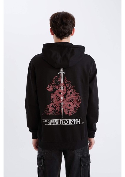 Vikings Valhalla Regular Fit Kapüşonlu Sırt Baskılı Sweatshirt D5863AX24WN