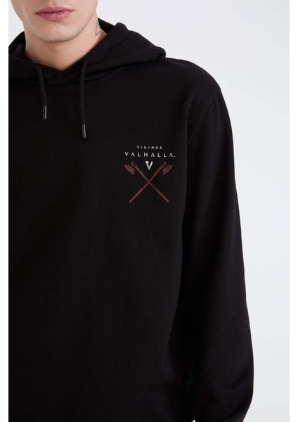 Vikings Valhalla Regular Fit Kapüşonlu Sırt Baskılı Sweatshirt E3211AX24WN