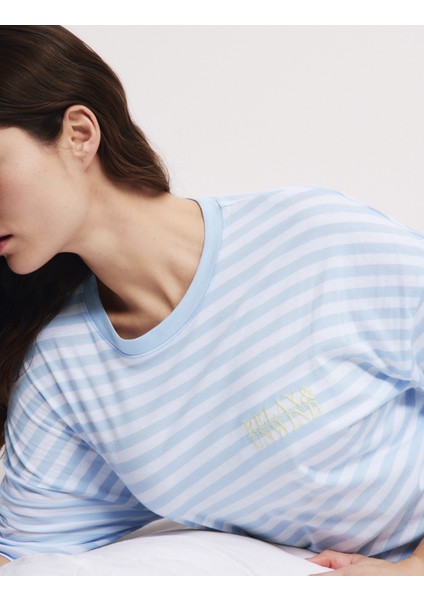 Pamuklu Çizgili Kısa Gecelik