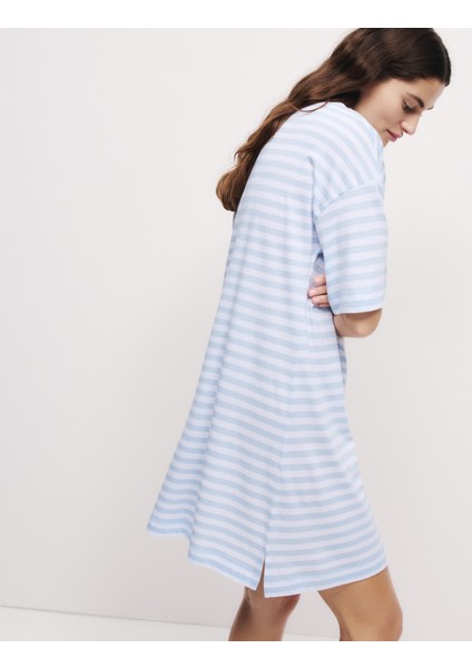 Pamuklu Çizgili Kısa Gecelik