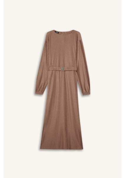 Regular Fit Pilise Uzun Kollu Maxi Tesettür Elbise E1952AX25SP