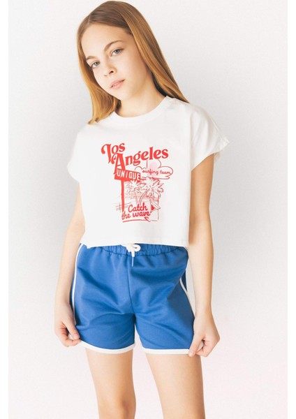 Kız Çocuk 2'li Takım Baskılı Kısa Kollu Tişört Beli Lastikli Şort E3818A825SM