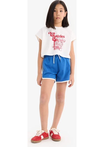 Kız Çocuk 2'li Takım Baskılı Kısa Kollu Tişört Beli Lastikli Şort E3818A825SM