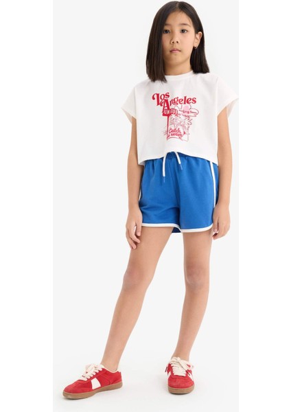 Kız Çocuk 2'li Takım Baskılı Kısa Kollu Tişört Beli Lastikli Şort E3818A825SM