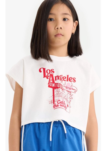 Kız Çocuk 2'li Takım Baskılı Kısa Kollu Tişört Beli Lastikli Şort E3818A825SM