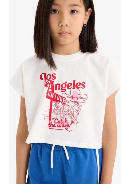 Kız Çocuk 2'li Takım Baskılı Kısa Kollu Tişört Beli Lastikli Şort E3818A825SM