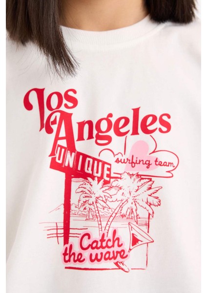 Kız Çocuk 2'li Takım Baskılı Kısa Kollu Tişört Beli Lastikli Şort E3818A825SM