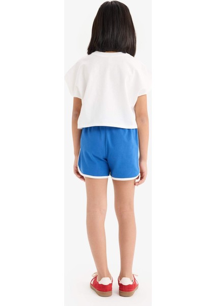 Kız Çocuk 2'li Takım Baskılı Kısa Kollu Tişört Beli Lastikli Şort E3818A825SM