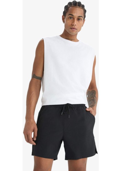 Fit Sporcu Baskılı Esnek Dokulu Kısa Boy Deniz Şortu B5952AX25HS