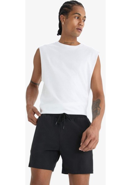 Fit Sporcu Baskılı Esnek Dokulu Kısa Boy Deniz Şortu B5952AX25HS