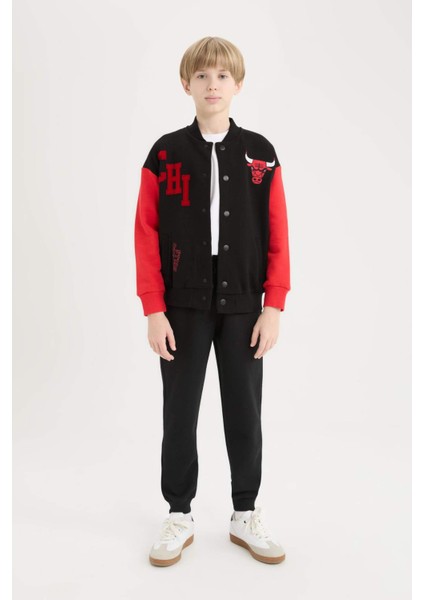 Erkek Çocuk NBA Chicago Bulls Kolej Yaka Çıtçıtlı Sırt Baskılı Bomber Ceket D9556A825SP