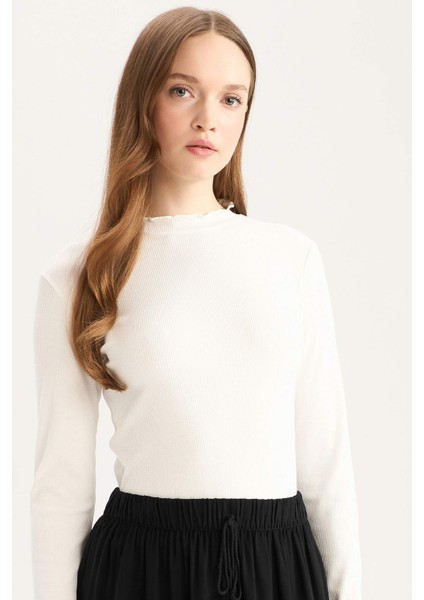 Yarım Balıkçı Yaka Fitilli Kaşkorse Uzun Kollu Tesettür Tişört Tunik B2389AX25SP