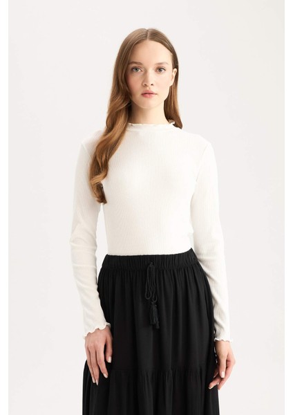 Yarım Balıkçı Yaka Fitilli Kaşkorse Uzun Kollu Tesettür Tişört Tunik B2389AX25SP