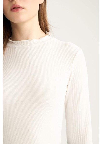 Yarım Balıkçı Yaka Fitilli Kaşkorse Uzun Kollu Tesettür Tişört Tunik B2389AX25SP