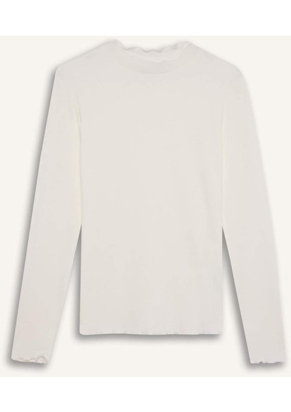 Yarım Balıkçı Yaka Fitilli Kaşkorse Uzun Kollu Tesettür Tişört Tunik B2389AX25SP