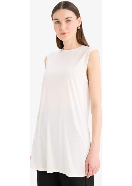 Regular Fit Bisiklet Yaka Basic Düz Kolsuz Tesettür Tişört Tunik A8352AX25SP