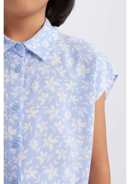 Kız Çocuk Crop Pamuklu Çiçekli Kısa Kollu Gömlek D7645A825SM