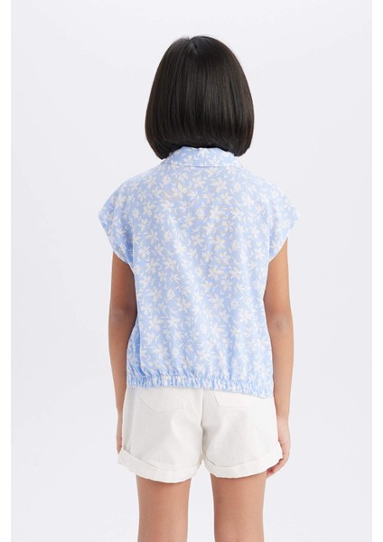 Kız Çocuk Crop Pamuklu Çiçekli Kısa Kollu Gömlek D7645A825SM