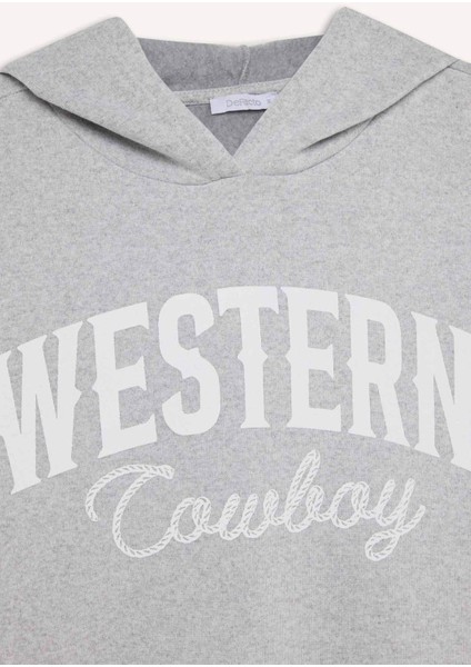 Oversize Geniş Kalıp Kapüşonlu Baskılı Kalın Sweatshirt E3658AXNS