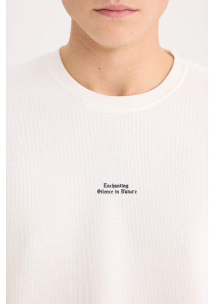 Boxy Fit Bisiklet Yaka Baskılı Kısa Kollu Tişört