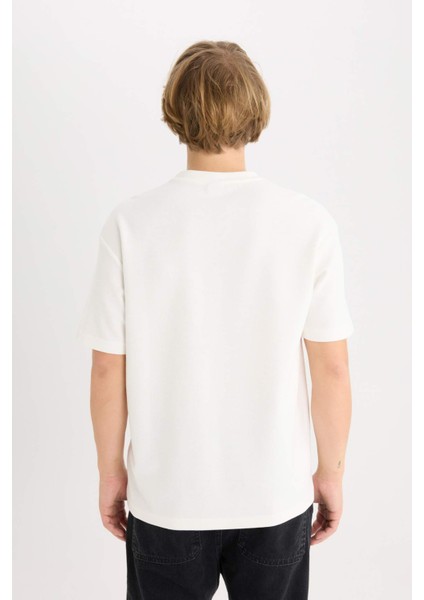 Boxy Fit Bisiklet Yaka Baskılı Kısa Kollu Tişört