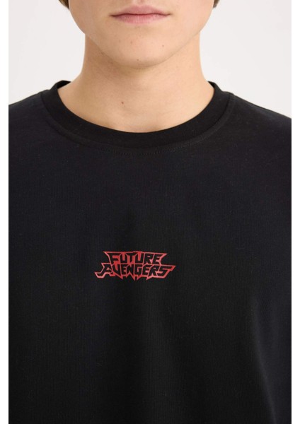 %100 Pamuk Marvel Boxy Fit Bisiklet Yaka Sırt Baskılı Kısa Kollu Tişört D6780AX25SP