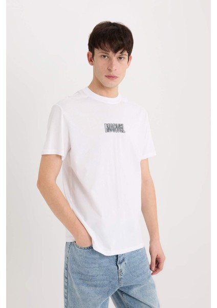 %100 Pamuk Marvel Logo Only Regular Fit Bisiklet Yaka Kısa Kollu Tişört D6785AX25SP
