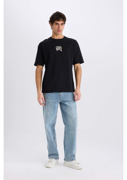 %100 Pamuk Star Wars Boxy Fit Bisiklet Yaka Sırt Baskılı Kısa Kollu Tişört D6786AX25SP