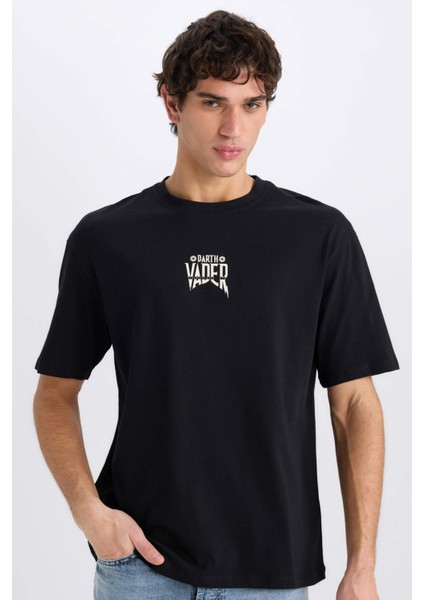 %100 Pamuk Star Wars Boxy Fit Bisiklet Yaka Sırt Baskılı Kısa Kollu Tişört D6786AX25SP