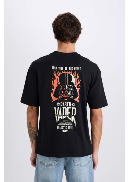 %100 Pamuk Star Wars Boxy Fit Bisiklet Yaka Sırt Baskılı Kısa Kollu Tişört D6786AX25SP