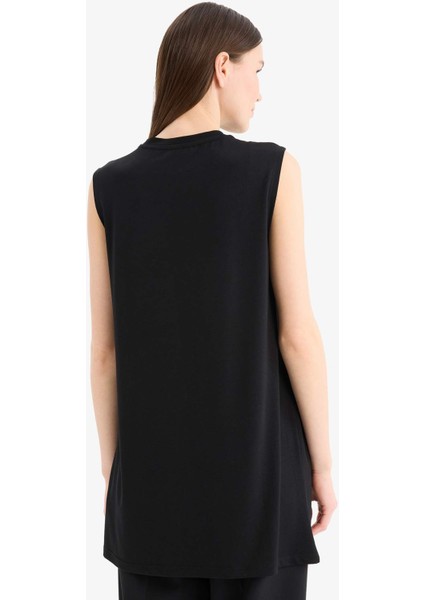 Regular Fit Bisiklet Yaka Basic Düz Kolsuz Tunik