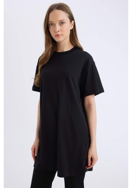 Regular Fit Bisiklet Yaka Basic Düz Kısa Kollu Tişört Tunik