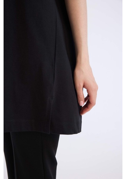 Regular Fit Bisiklet Yaka Basic Düz Kısa Kollu Tişört Tunik