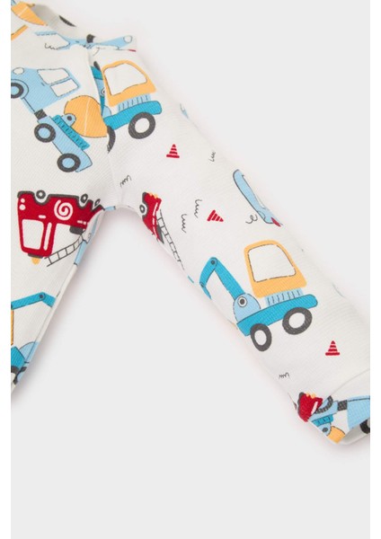 Erkek Bebek Yenidoğan Araç Baskılı Uzun Kollu Waffle Tulum