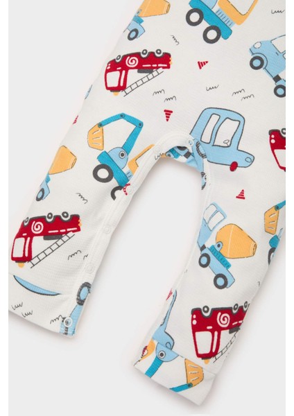 Erkek Bebek Yenidoğan Araç Baskılı Uzun Kollu Waffle Tulum