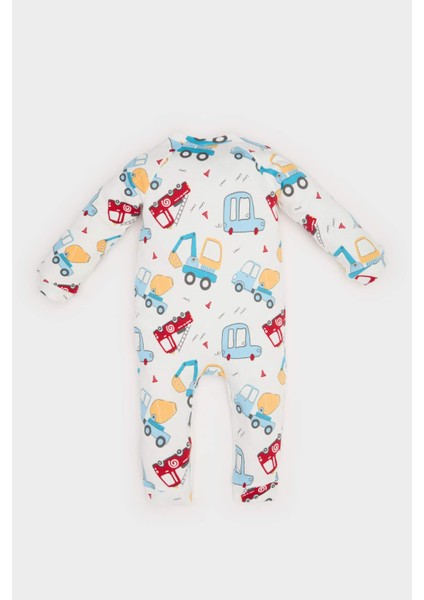 Erkek Bebek Yenidoğan Araç Baskılı Uzun Kollu Waffle Tulum