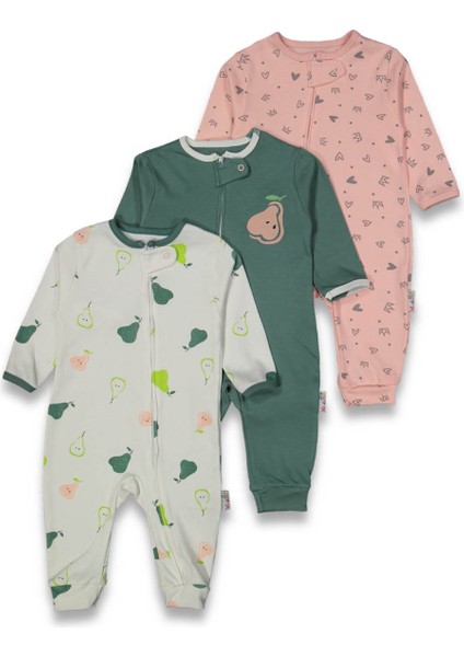 Kız Bebek Erkek Bebek Unisex 9- 18 Ay Yenidoğan Pamuklu Fermuarlı 3'lü Armut Desenli Kullanışlı Tulum Seti fiyatları