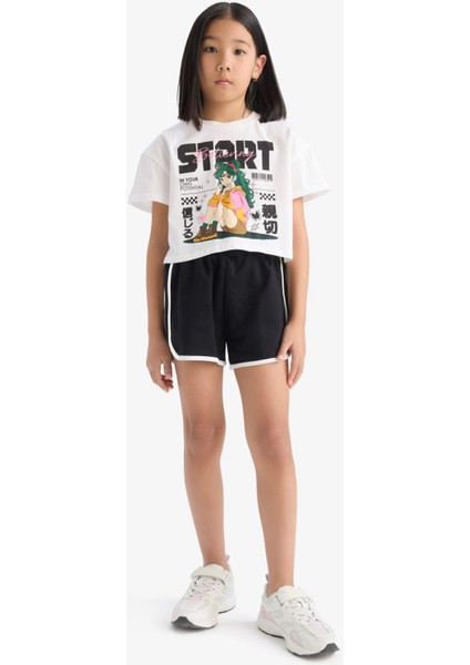 Kız Çocuk 2'li Takım Kısa Kollu Tişört Beli Lastikli Şort E3817A825SM