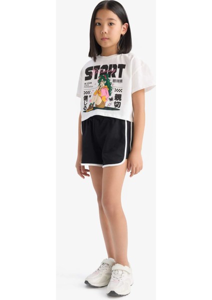 Kız Çocuk 2'li Takım Kısa Kollu Tişört Beli Lastikli Şort E3817A825SM