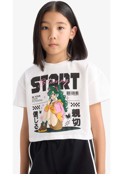 Kız Çocuk 2'li Takım Kısa Kollu Tişört Beli Lastikli Şort E3817A825SM