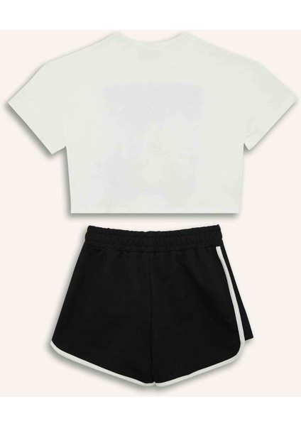 Kız Çocuk 2'li Takım Kısa Kollu Tişört Beli Lastikli Şort E3817A825SM