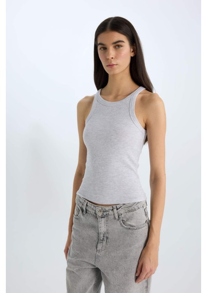 Slim Fit Dar Kesim Halter Yaka Basic Düz Fitilli Kaşkorse Atlet E2176AX25SP