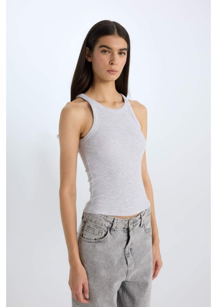 Slim Fit Dar Kesim Halter Yaka Basic Düz Fitilli Kaşkorse Atlet E2176AX25SP