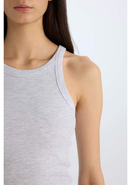 Slim Fit Dar Kesim Halter Yaka Basic Düz Fitilli Kaşkorse Atlet E2176AX25SP